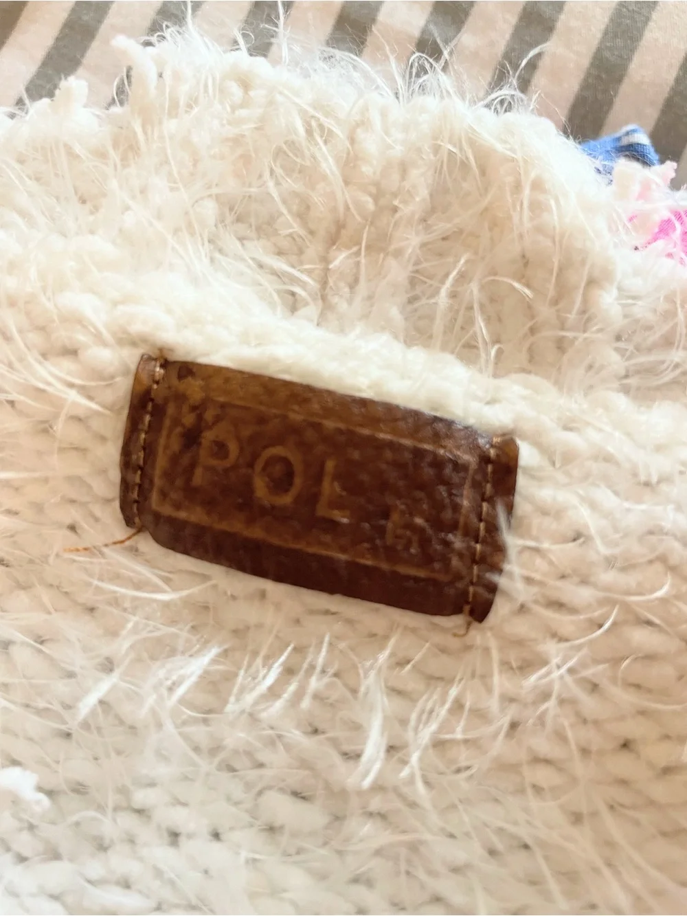 POL Ivory Distressed Fuzzy Knit Oversized Sweater M